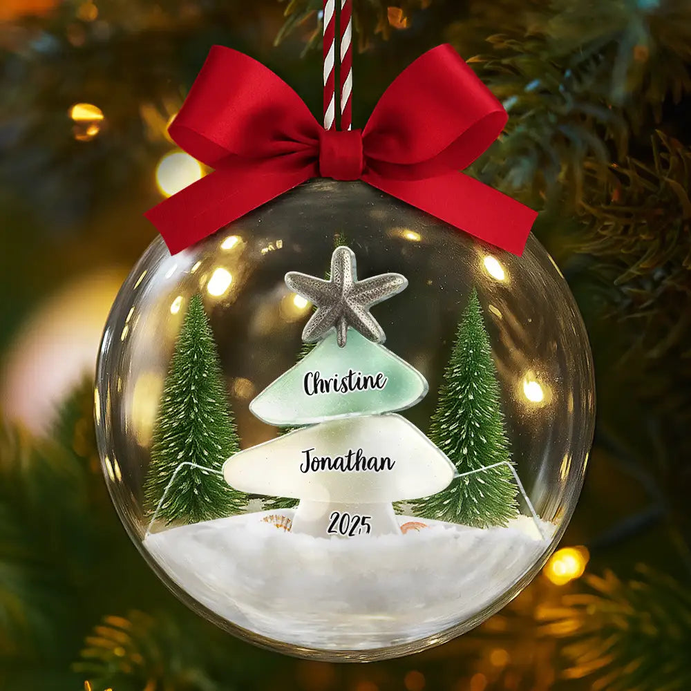 Family,Pet Lovers,Pet Mom,Pet Dad,Pet Couple,Dog Lovers,Dog Couple,Dog Mom,Dog Dad,Cat Lovers,Cat Mom,Cat Dad,Cat Couple,Happy,Single Mom,Single Dad,Gift For Grandpa,Gift For Grandma,Gift For Grandkids,Christmas - Sea Glass Family Christmas - Personalized 3D Acrylic Ball Ornament