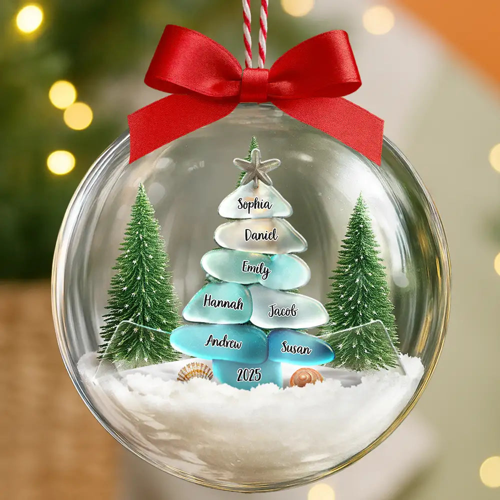 Sea Glass Family Christmas - Personalized 3D Acrylic Ball Ornament