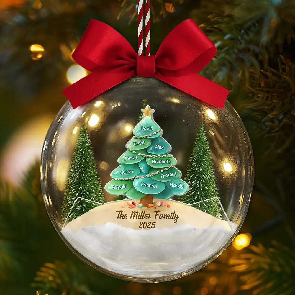 Family,Pet Lovers,Pet Mom,Pet Dad,Pet Couple,Dog Lovers,Dog Couple,Dog Mom,Dog Dad,Cat Lovers,Cat Mom,Cat Dad,Cat Couple,Happy,Single Mom,Single Dad,Gift For Grandpa,Gift For Grandma,Gift For Grandkids,Christmas - Sea Glass Family Christmas Tree - Personalized 3D Acrylic Ball Ornament