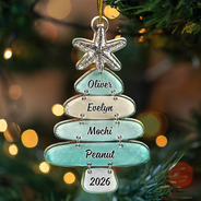 Top Market,Christmas,Beach,Cozy,Family,Icon - Sea Glass Family Christmas Tree With Names - Personalized Custom Shaped Acrylic Ornament
