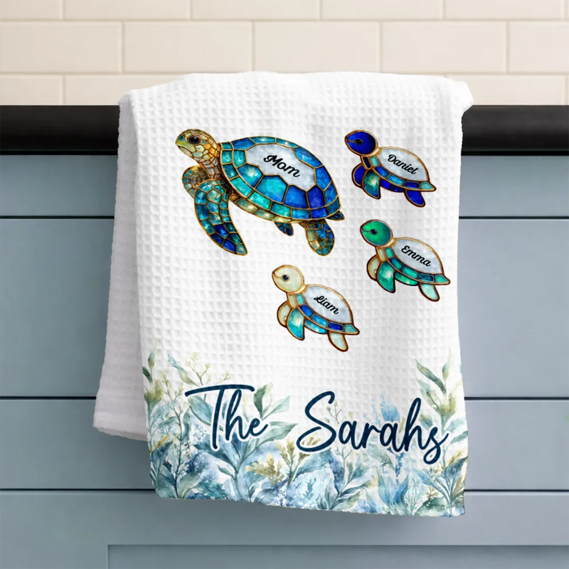 Family,Icon,Happy - Sea Turtle Happy Family - Personalized Kitchen Towel