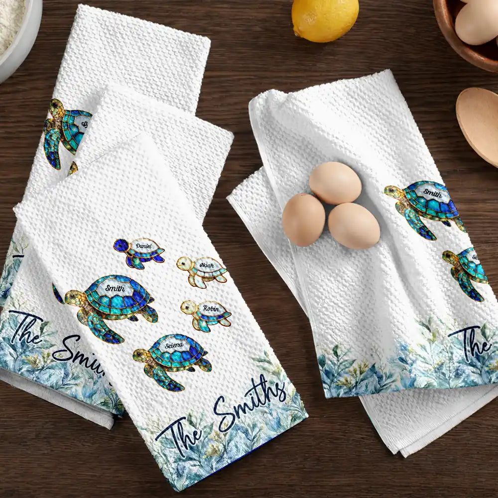 Family,Icon,Happy - Sea Turtle Happy Family - Personalized Kitchen Towel