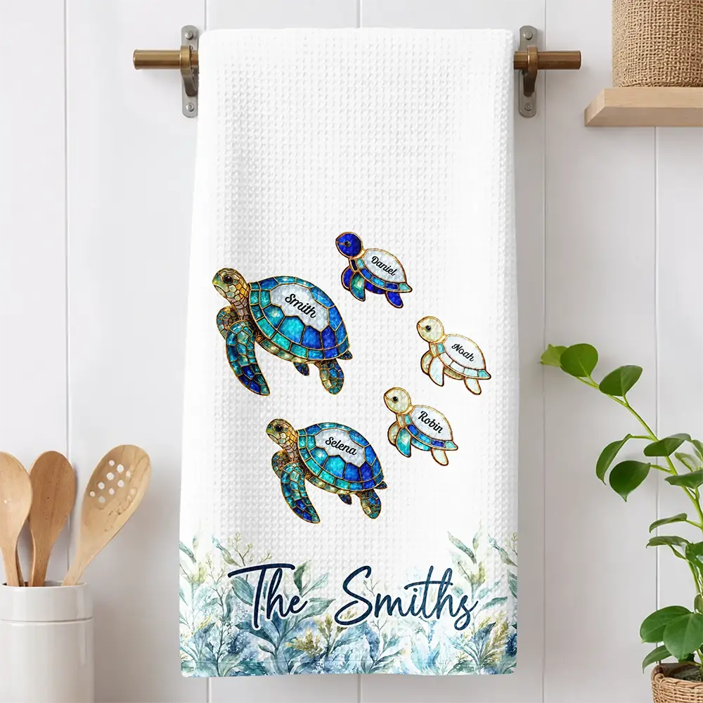 Sea Turtle Happy Family - Personalized Kitchen Towel
