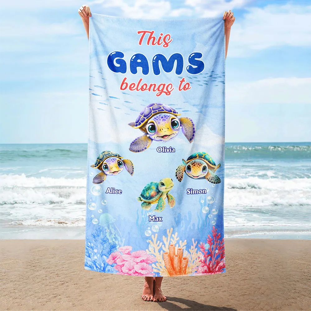 Beach,Summer,Gift For Women,Gift For Mother,Gift For Grandma,Gift For Aunt,Family,Happy - Sea Turtle This Mom Grandma Belongs To - Personalized Beach Towel