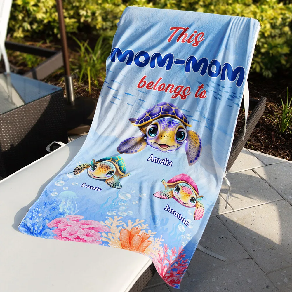 Beach,Summer,Gift For Women,Gift For Mother,Gift For Grandma,Gift For Aunt,Family,Happy - Sea Turtle This Mom Grandma Belongs To - Personalized Beach Towel