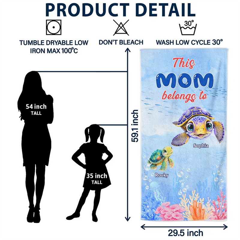 Beach,Summer,Gift For Women,Gift For Mother,Gift For Grandma,Gift For Aunt,Family,Happy - Sea Turtle This Mom Grandma Belongs To - Personalized Beach Towel