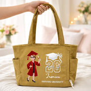 Graduation,Happy,Gift For Yourself,Gift For Women,Gift For Daughter,Gift For Bestie - Senior Girl She Finally Did It - Personalized Corduroy Tote Bag