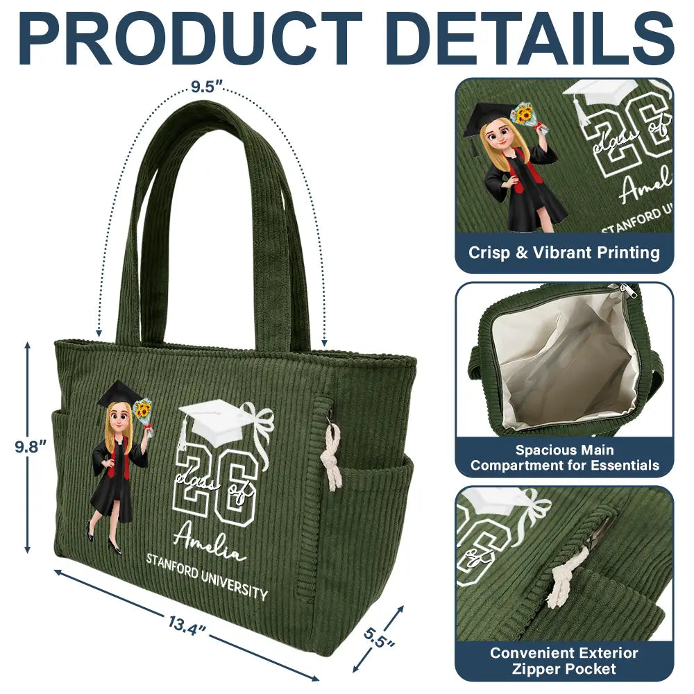 Graduation,Happy,Gift For Yourself,Gift For Women,Gift For Daughter,Gift For Bestie - Senior Girl She Finally Did It - Personalized Corduroy Tote Bag