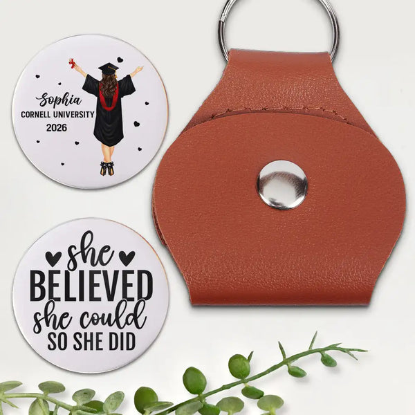 Graduation,Gift For Women,Gift For Men,Dad - Daughters (Adult),Gift For Daughter,Mom - Daughters (Adult),Dad - Sons,Gift For Son,Mom - Sons,Happy - She Believed She Could - Personalized Leather Pocket Hug
