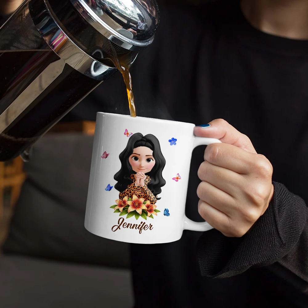 Christian,Gift For Women,Gift For Yourself - She Who Kneels Before God Can Stand Before - Personalized White Edge-to-Edge Mug