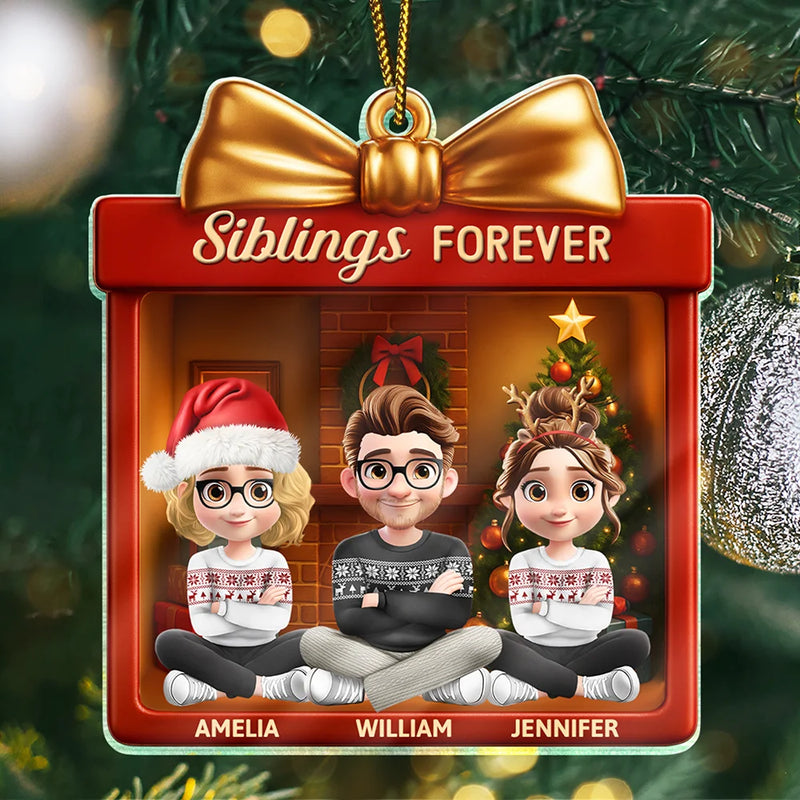 Gift For Sibling,Gift For Sisters,Gift For Brothers,Cousin,Christmas,Happy,Family - Siblings Forever Gift Box - Personalized Custom Shaped Acrylic Ornament