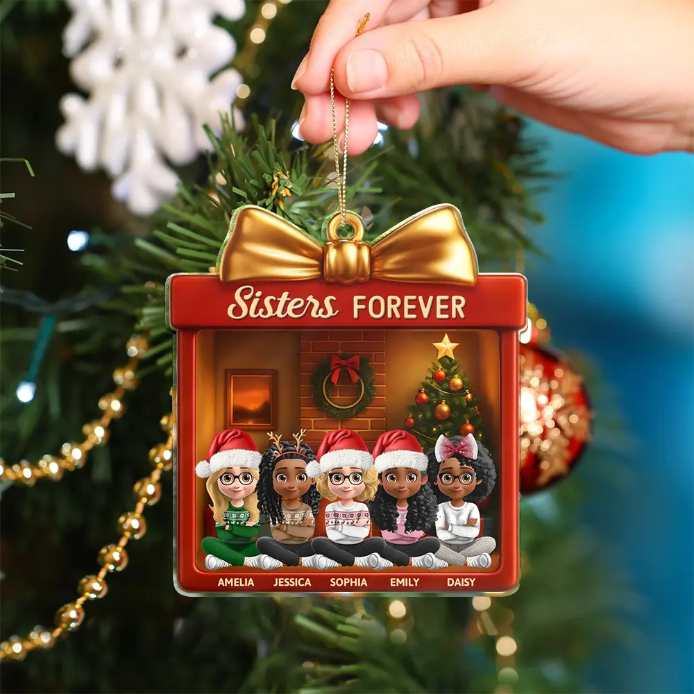 Gift For Sibling,Gift For Sisters,Gift For Brothers,Cousin,Christmas,Happy,Family - Siblings Forever Gift Box - Personalized Custom Shaped Acrylic Ornament