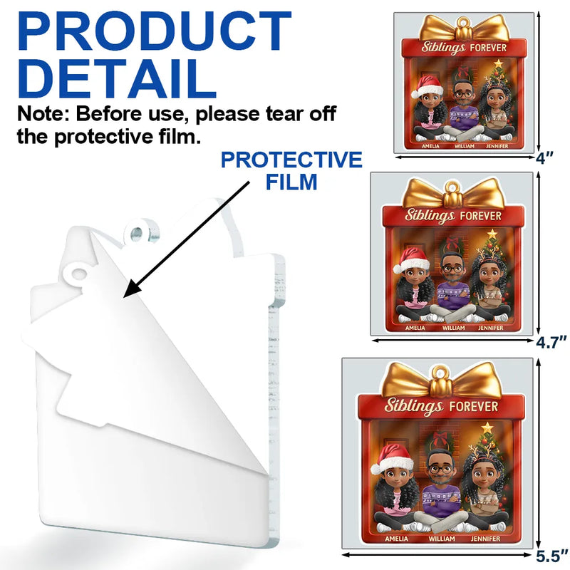 Gift For Sibling,Gift For Sisters,Gift For Brothers,Cousin,Christmas,Happy,Family - Siblings Forever Gift Box - Personalized Custom Shaped Acrylic Ornament