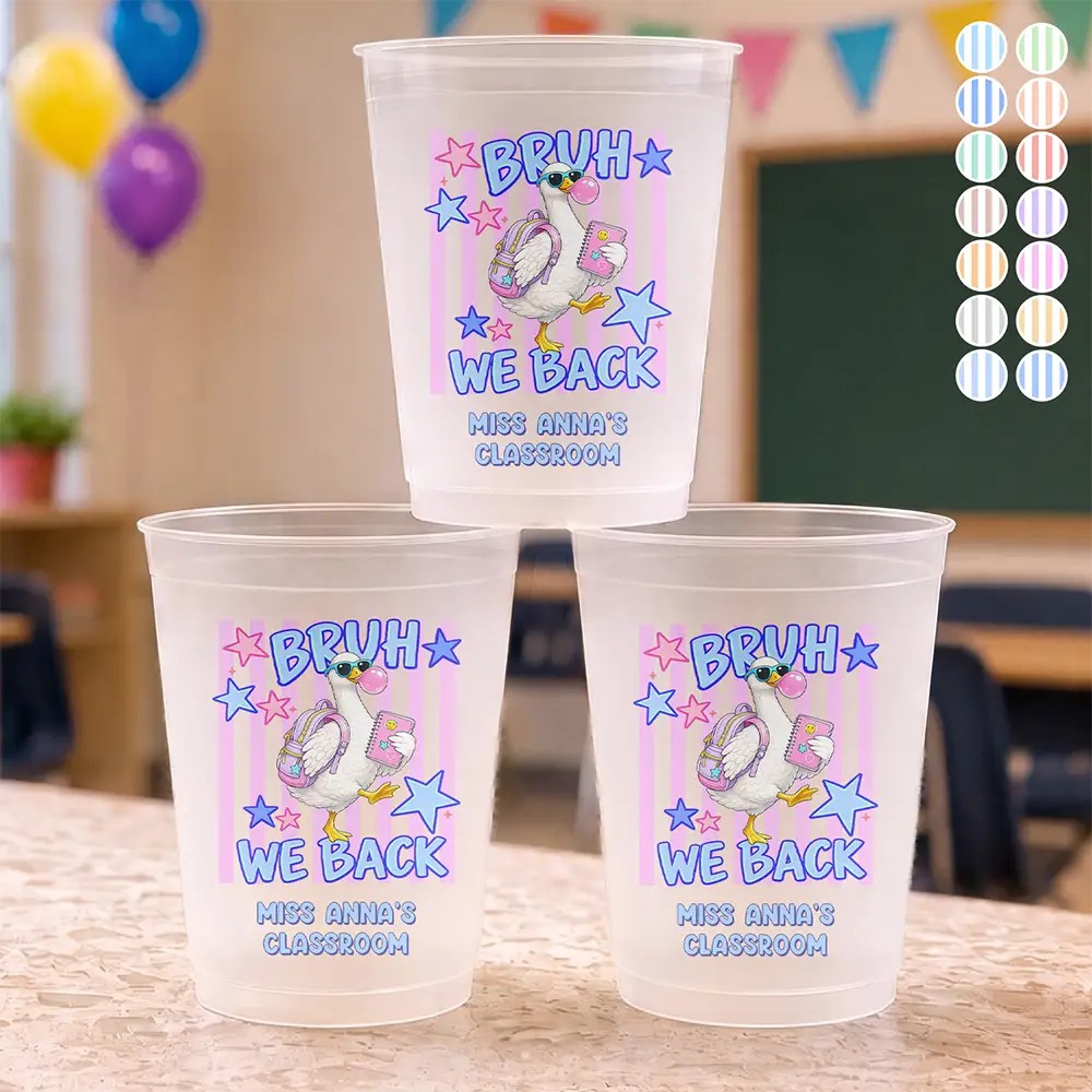 Teacher,Humorous,Back To School,Custom Text - Silly Goose Bruh We Back To School - Personalized Frosted Cups