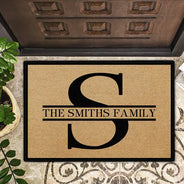 Family,Happy - Simple Monogram Family Name - Personalized Doormat