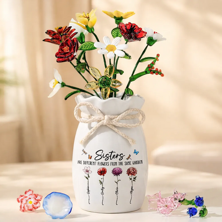 Sisters Are Different Flowers From The Same Garden - Personalized Glass Birth Month Flower