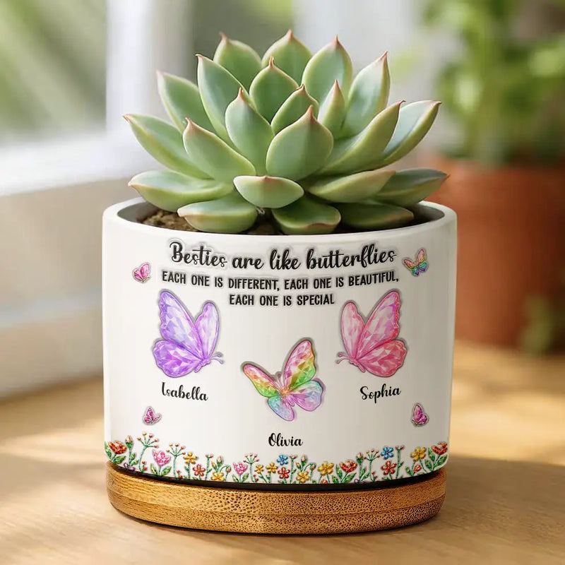 Gift For Cousin,Christmas,Gift For Sister,Gift For Sibling,Icon,Happy - Sisters Are Like Butterflies Crystal 3D Inflated Effect - Personalized Plant Pot