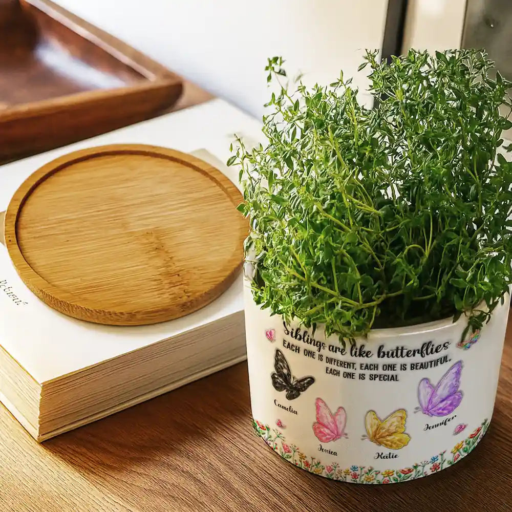 Gift For Cousin,Christmas,Gift For Sister,Gift For Sibling,Icon,Happy - Sisters Are Like Butterflies Crystal 3D Inflated Effect - Personalized Plant Pot
