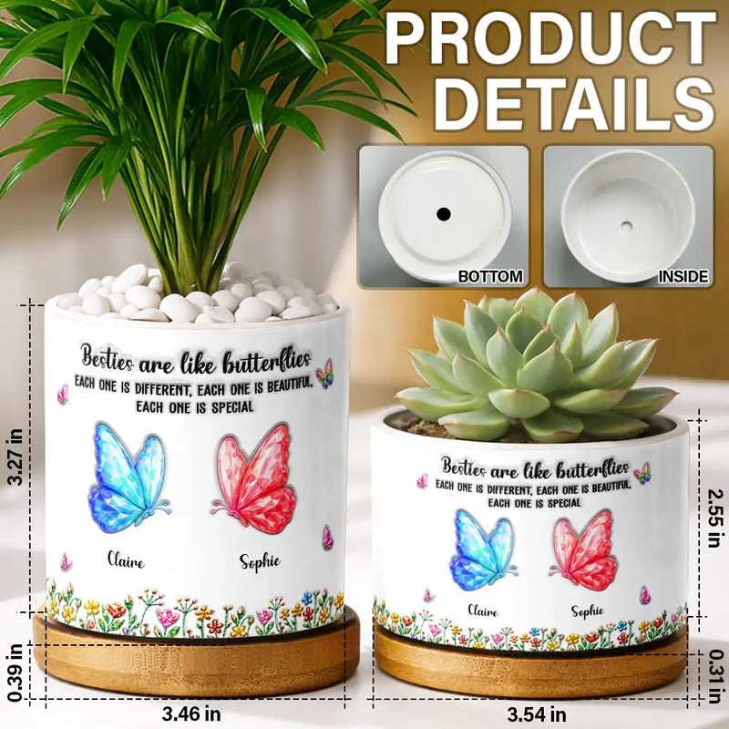 Gift For Cousin,Christmas,Gift For Sister,Gift For Sibling,Icon,Happy - Sisters Are Like Butterflies Crystal 3D Inflated Effect - Personalized Plant Pot