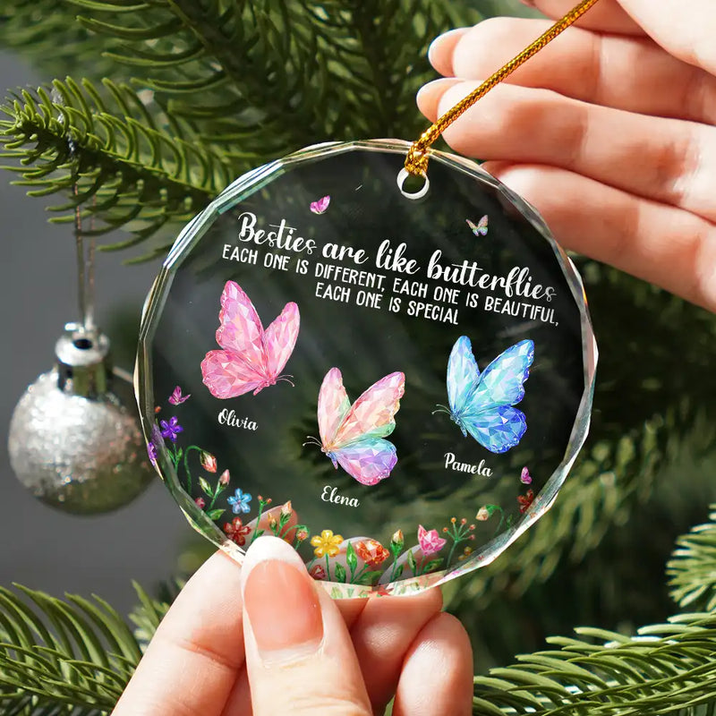 Top Market,Sentimental,Gift For Cousin,Christmas,Gift For Sister,Gift For Sibling,Icon - Sisters Are Like Butterflies Crystal Effect - Personalized Circle Glass Ornament