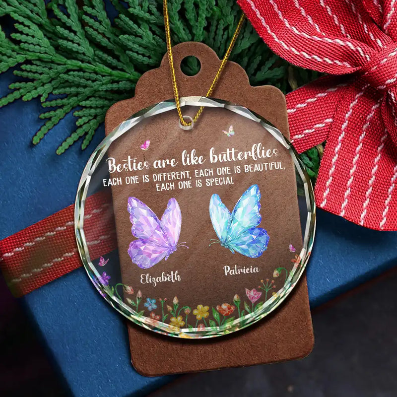 Top Market,Sentimental,Gift For Cousin,Christmas,Gift For Sister,Gift For Sibling,Icon - Sisters Are Like Butterflies Crystal Effect - Personalized Circle Glass Ornament
