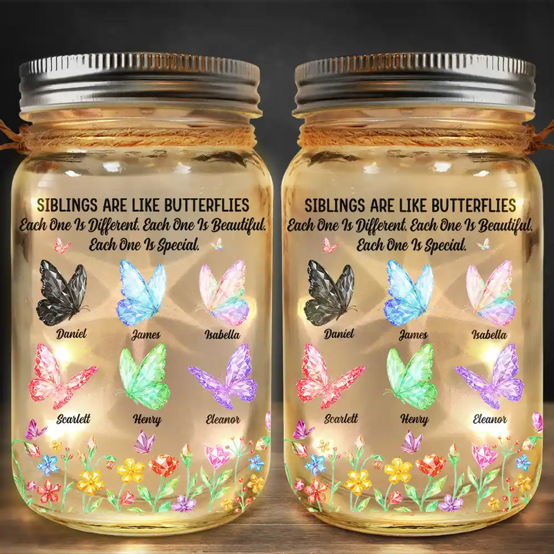 Gift For Sisters,Gift For Women,Happy - Sisters Are Like Butterflies Crytal Effect - Personalized Mason Jar Light