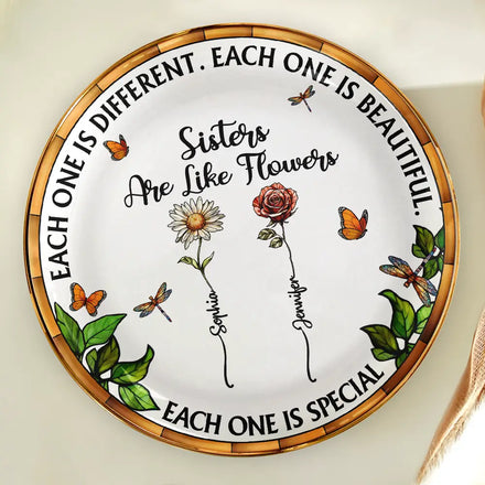 Sisters Are Like Flowers Each One Is Beautiful - Personalized Round Ring Dish