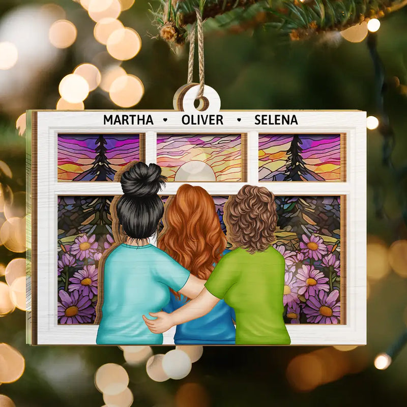 Gift For Yourself,Gift For Women,Gift For Sisters,Gift For Bestie,Christmas,Love - Sisters Besties By The Window - Personalized Suncatcher Ornament