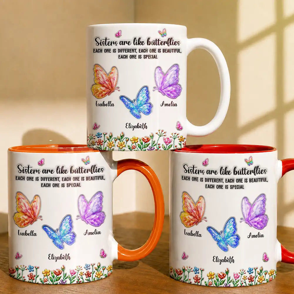 Sentimental,Gift For Cousin,Christmas,Gift For Sister,Gift For Sibling,Icon - Sisters Are Like Butterflies Crystal 3D Inflated Effect - Personalized Mug
