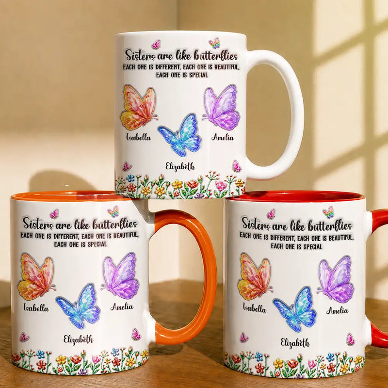 Sentimental,Gift For Cousin,Christmas,Gift For Sister,Gift For Sibling,Icon - Sisters Are Like Butterflies Crystal 3D Inflated Effect - Personalized Mug