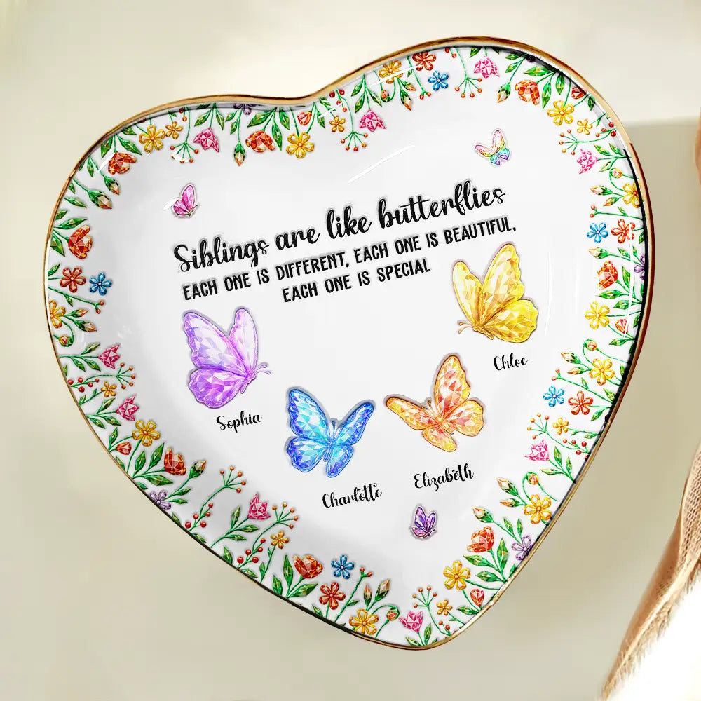 Sentimental,Gift For Cousin,Christmas,Gift For Sister,Gift For Sibling,Icon - Sisters Are Like Butterflies Crystal 3D Inflated Effect - Personalized Ring Dish