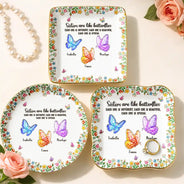 Sentimental,Gift For Cousin,Christmas,Gift For Sister,Gift For Sibling,Icon - Sisters Are Like Butterflies Crystal 3D Inflated Effect - Personalized Ring Dish