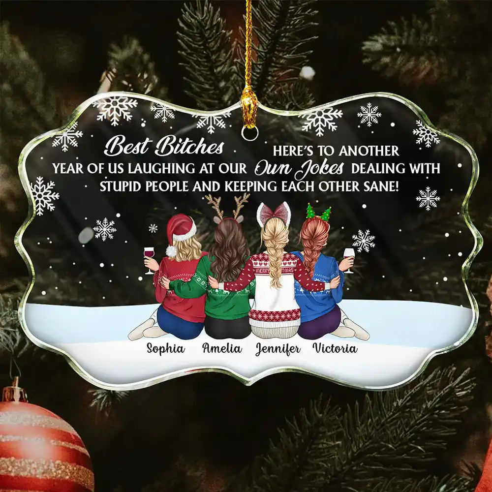 Sitting Besties Here's To Another Year Of Us - Personalized Medallion Glass Ornament