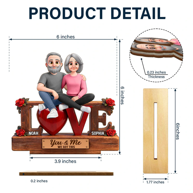 Gift For Couples,Old Couples,Gift For Husband,Gift For Wife,Gift For Boyfriend,Gift For Girlfriend,Love - Sitting Couple 3D Effect You & Me We Got This - Personalized Custom Shaped 2-Layered Acrylic Wooden Plaque