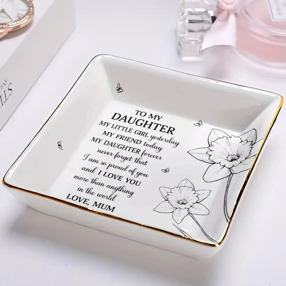 Gift For Daughter,Gift For Women,Happy,Gift For Grandkids - Sketch Birth Flower My Daughter Granddaughter Forever - Personalized Ring Dish