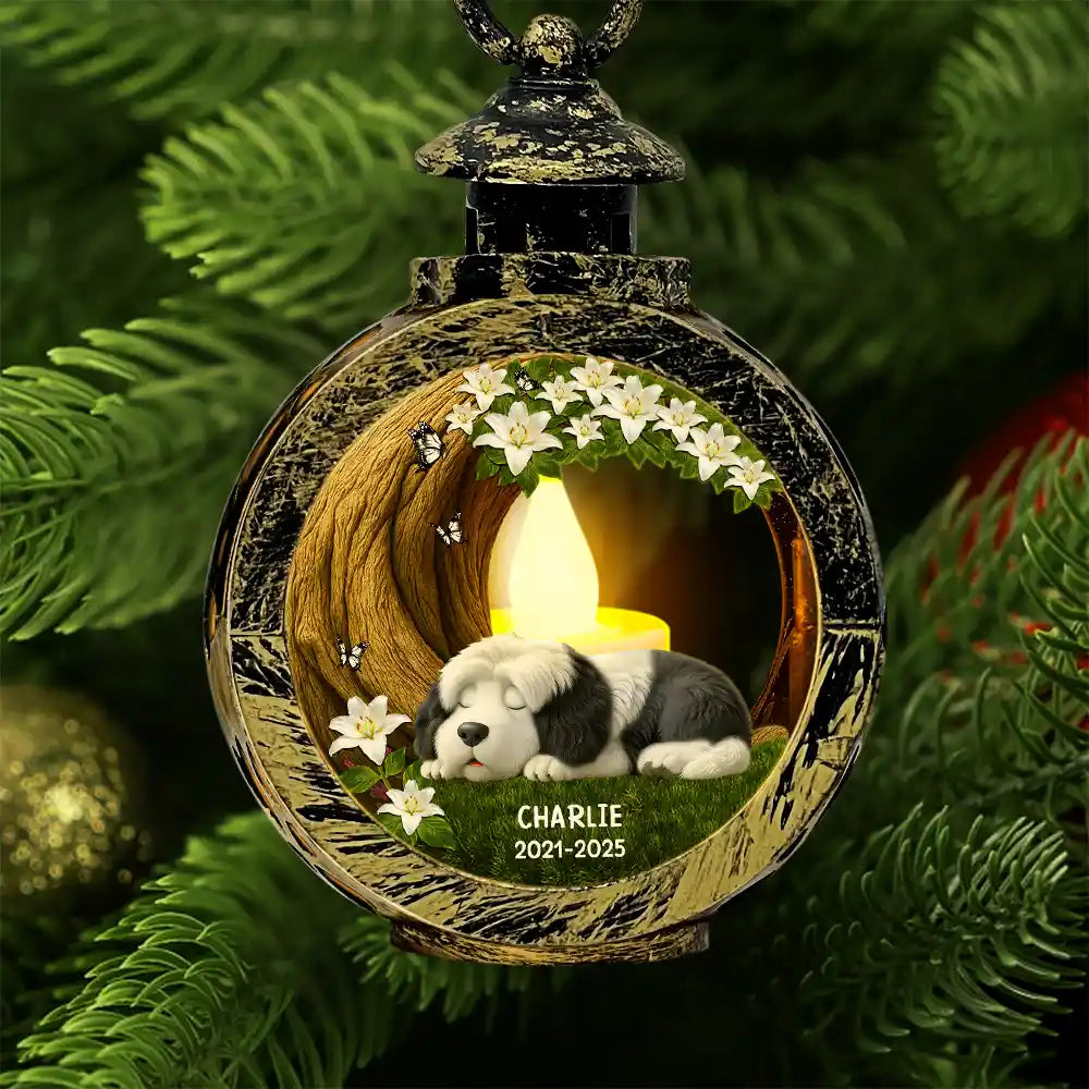 Christmas,Dog Lovers,Memorial,Non-Eng - Sleep Peacefully Under the Memory Tree - Personalized Candlelight Lantern Ornament