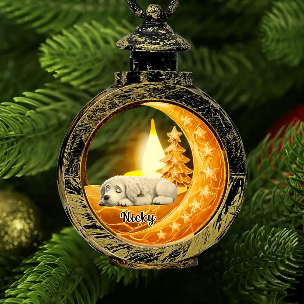 Dog Lovers,Dog Mom,Dog Dad,Dog Couple,Love,Christmas,Top Market - Sleeping Dog With Stars 3D Effect - Personalized Candlelight Lantern Ornament
