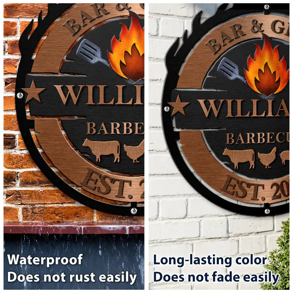 Gift For Yourself,Grilling,Custom Text,Happy - Smoke House And Grill Barbecue - Personalized Custom Shaped Metal Sign