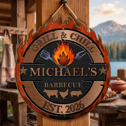 Smoke House And Grill Barbecue - Personalized Custom Shaped Wood Sign