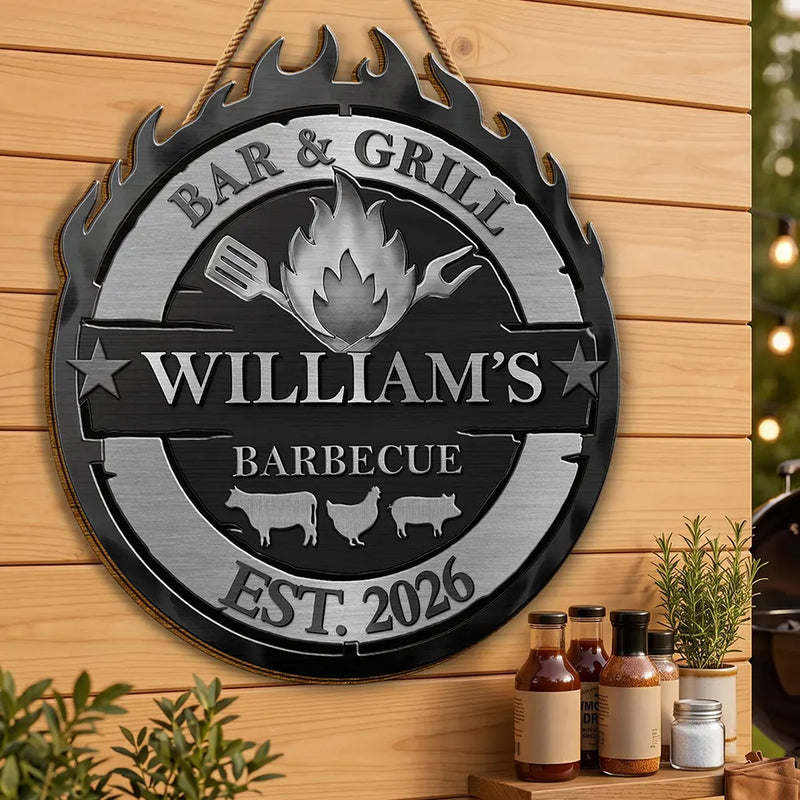Gift For Yourself,Grilling,Custom Text,Happy - Smoke House And Grill Barbecue - Personalized Custom Shaped Wood Sign