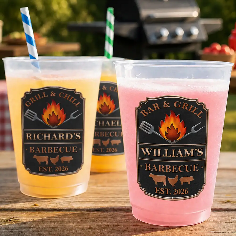Gift For Yourself,Grilling,Custom Text,Happy - Smoke House And Grill Barbecue - Personalized Frosted Cups