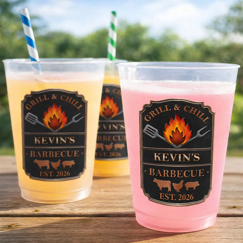 Gift For Yourself,Grilling,Custom Text,Happy - Smoke House And Grill Barbecue - Personalized Frosted Cups