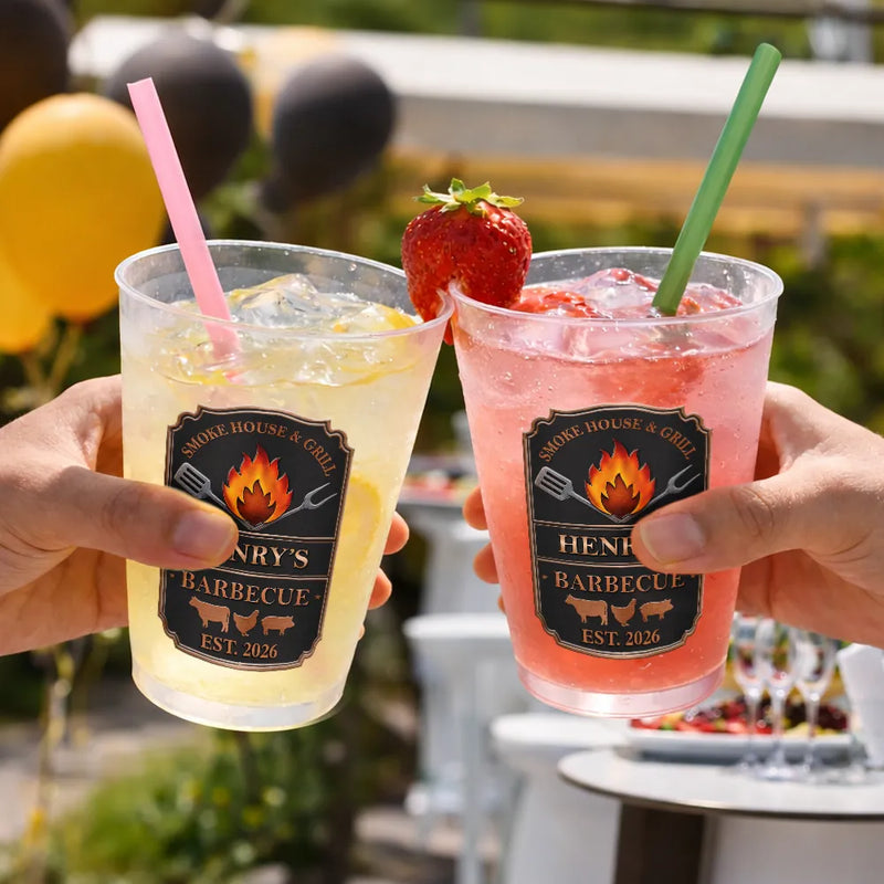 Gift For Yourself,Grilling,Custom Text,Happy - Smoke House And Grill Barbecue - Personalized Frosted Cups