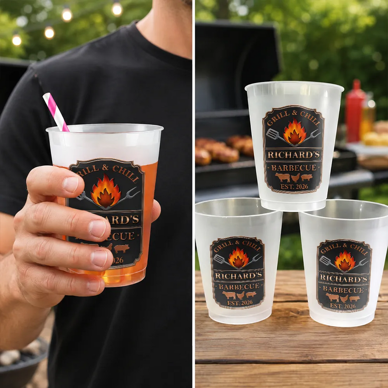 Gift For Yourself,Grilling,Custom Text,Happy - Smoke House And Grill Barbecue - Personalized Frosted Cups