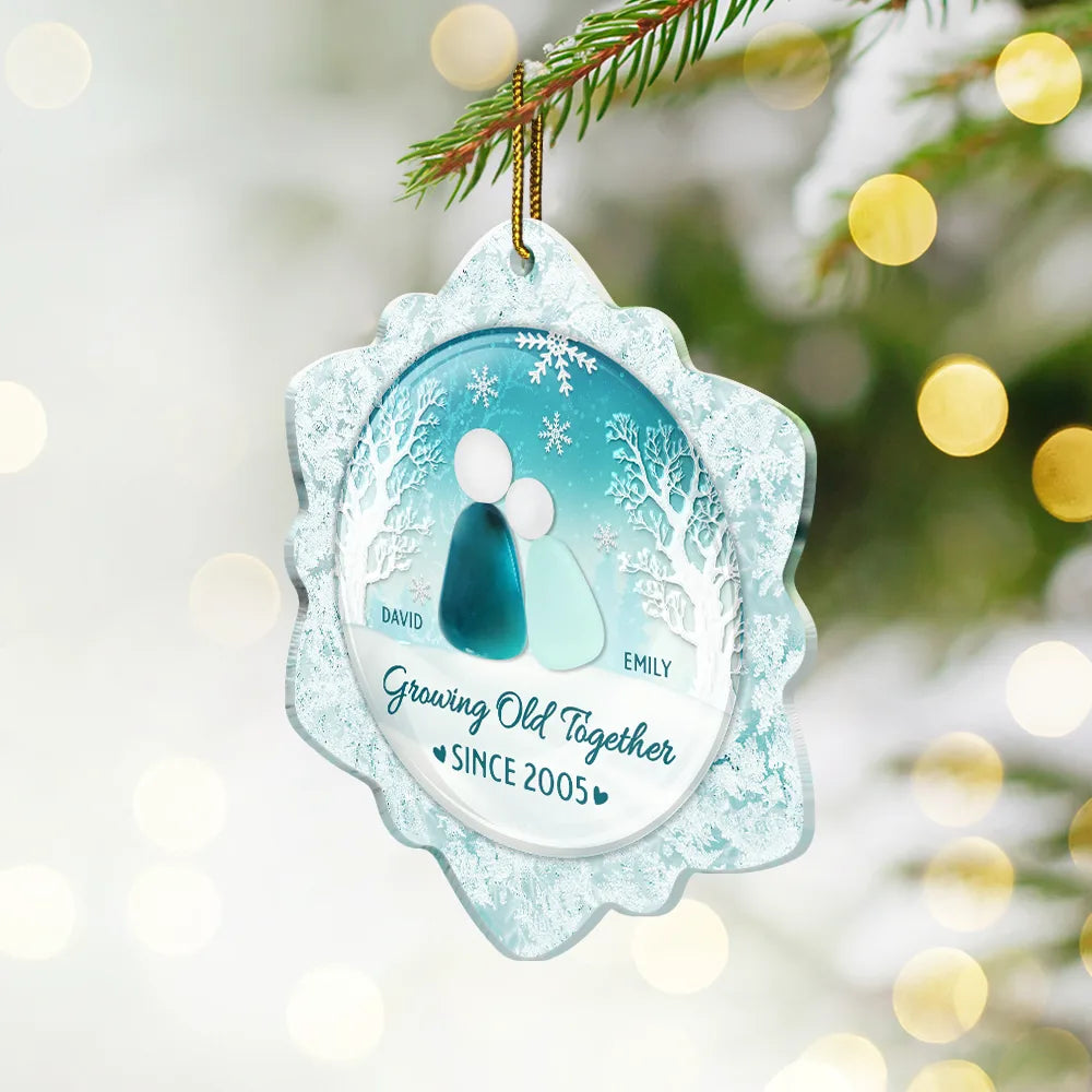 Gift For Couples,Old Couples,Gift For Husband,Gift For Wife,Gift For Boyfriend,Gift For Girlfriend,Love,Christmas - Snowflakes Growing Old Together - Personalized Custom Shaped Acrylic Ornament