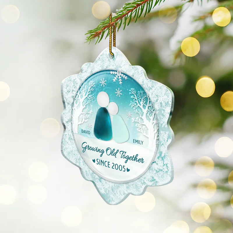 Gift For Couples,Old Couples,Gift For Husband,Gift For Wife,Gift For Boyfriend,Gift For Girlfriend,Love,Christmas - Snowflakes Growing Old Together - Personalized Custom Shaped Acrylic Ornament