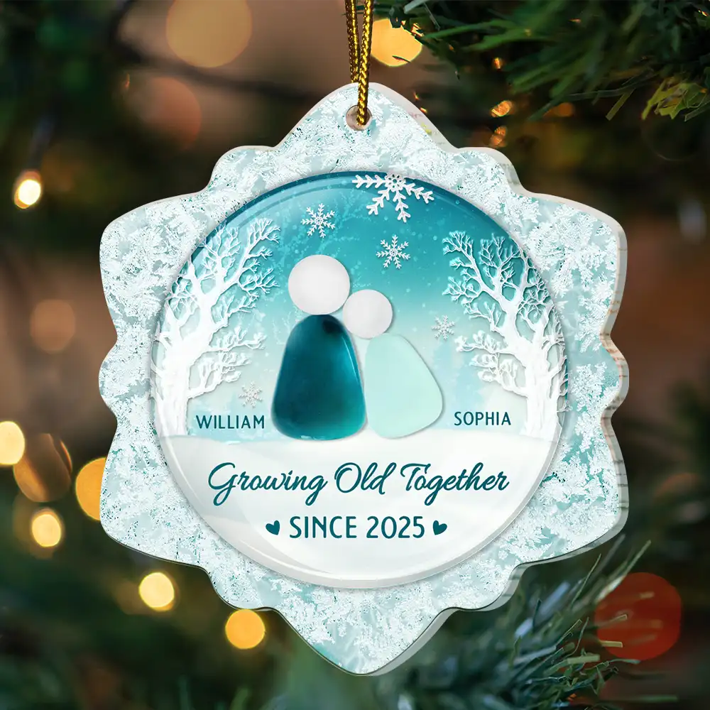 Gift For Couples,Old Couples,Gift For Husband,Gift For Wife,Gift For Boyfriend,Gift For Girlfriend,Love,Christmas - Snowflakes Growing Old Together - Personalized Custom Shaped Acrylic Ornament