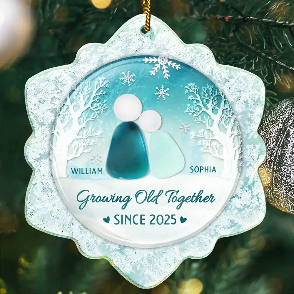 Gift For Couples,Old Couples,Gift For Husband,Gift For Wife,Gift For Boyfriend,Gift For Girlfriend,Love,Christmas - Snowflakes Growing Old Together - Personalized Custom Shaped Acrylic Ornament