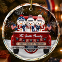 Independence Day,America 250th,Christmas,Proud,Family,Icon - Snowman 250 Years Of Freedom - Personalized Circle Glass Ornament