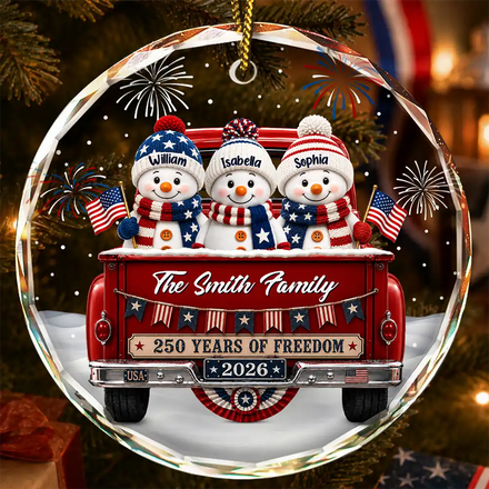 Snowman 250 Years Of Freedom - Personalized Circle Glass Ornament